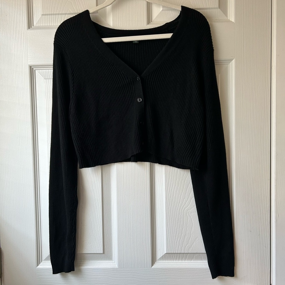 Wild Fable Women’s Long-Sleeve Cropped Rib-Knit Cardigan Sweater Black, 1X
